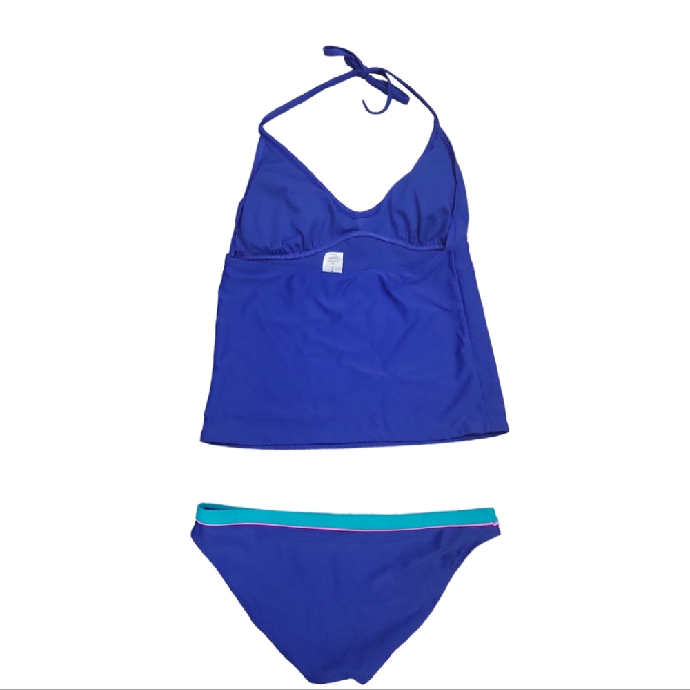 Old Navy Two Piece Ruffled Blue Tankini Swimsuit Size Medium - Picture 2 of 4